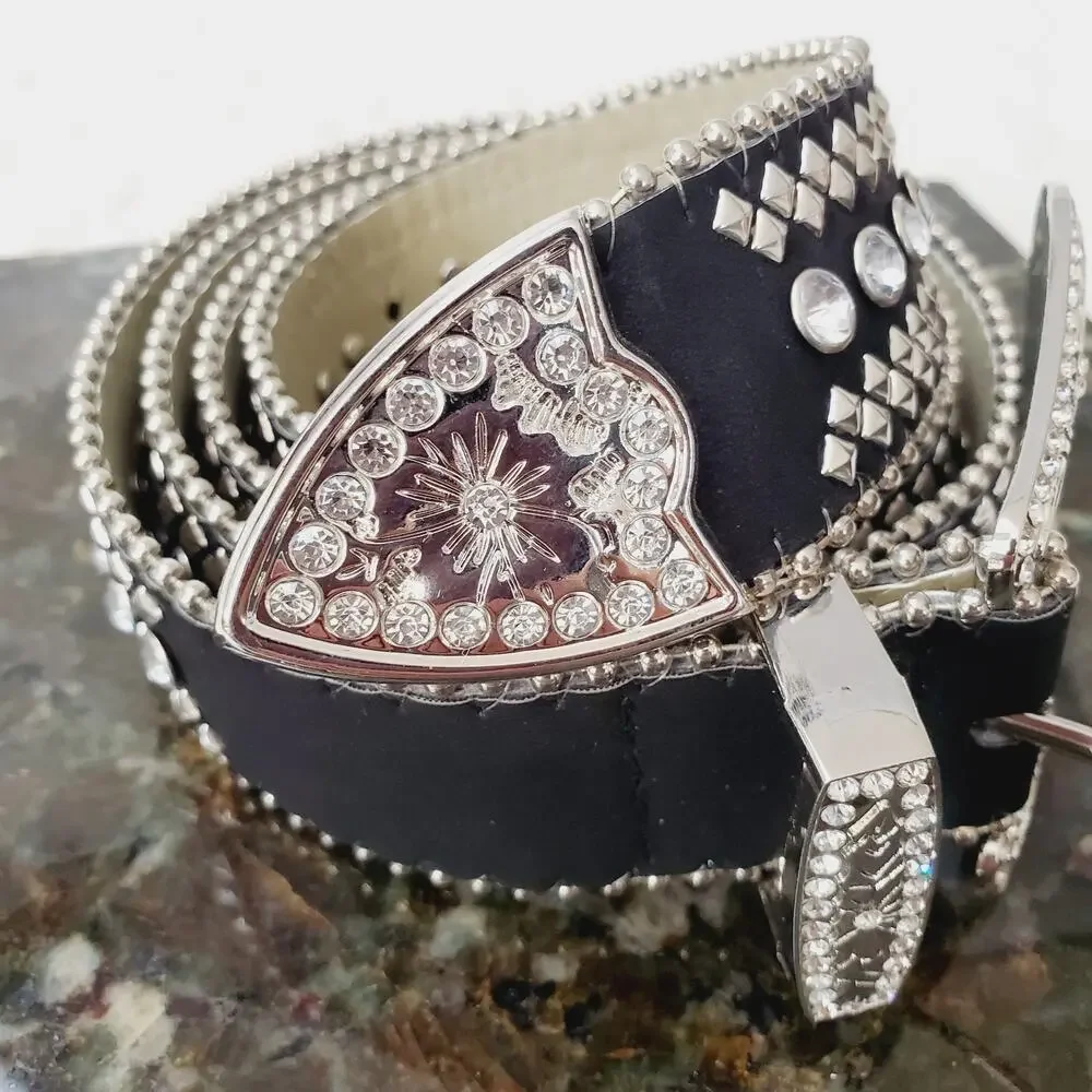 Southwestern Cowgirl Belt Women's XL Black & Silver Jeweled Collectible Fashion
